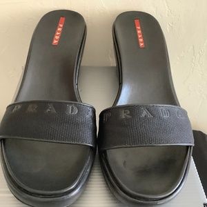 Prada Linnea Rosa Black Size 9(39) Wedge Sandal